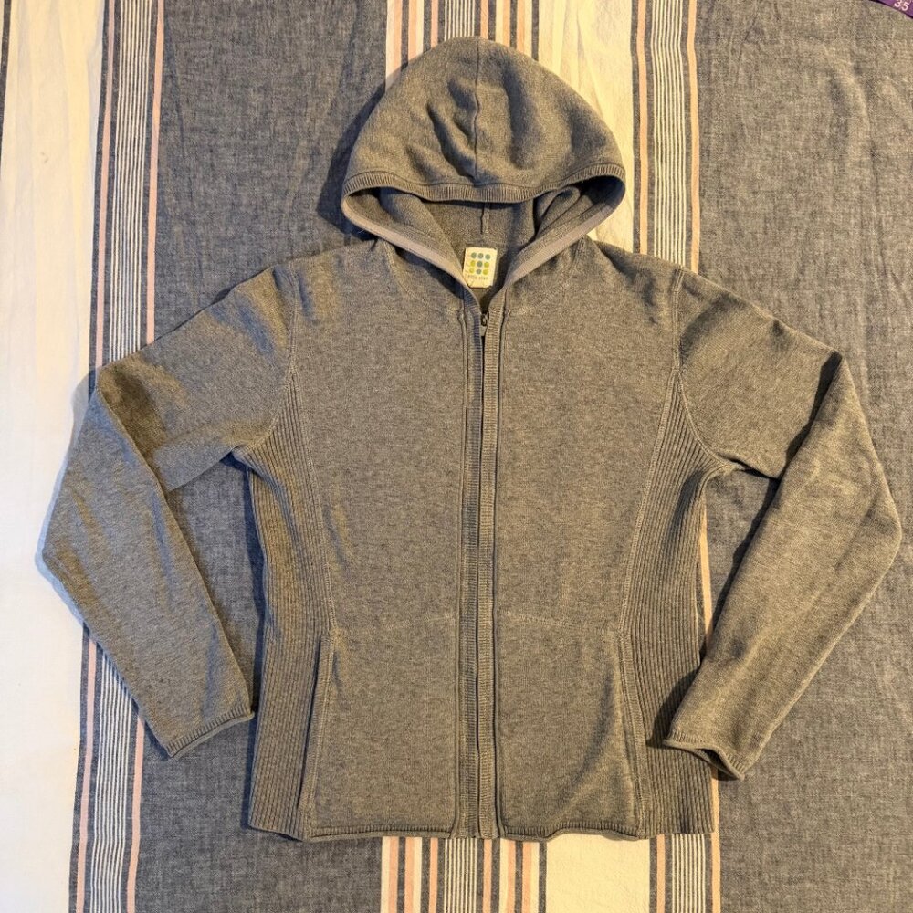 Title Nine Full Zip Cotton Blend Knit Sweater Hoody Grey Women's Size S (EUC)